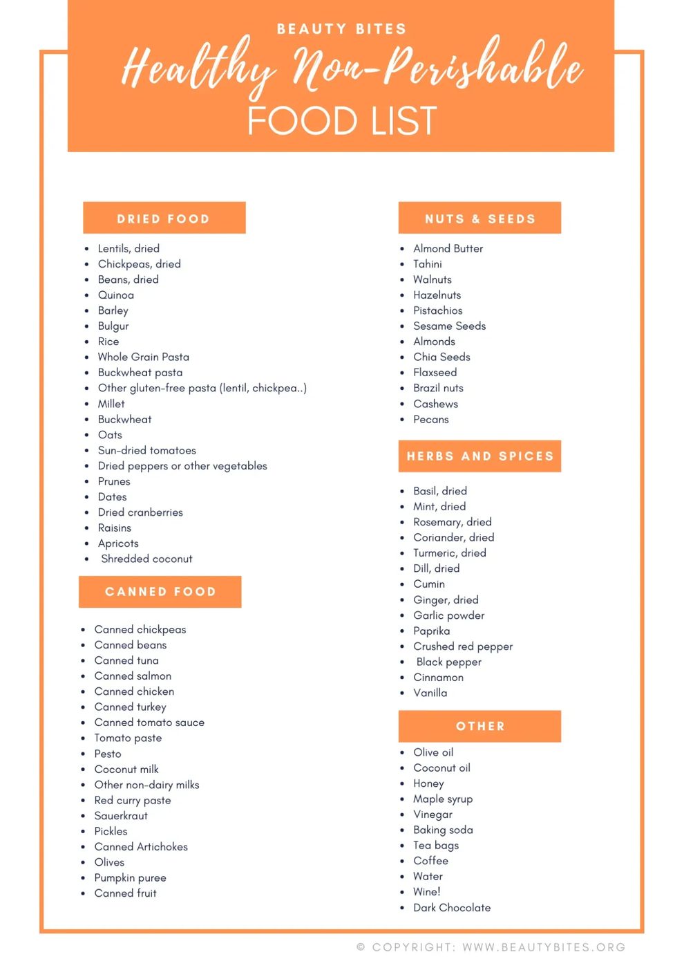 76 healthy non-perishable foods + some recipes