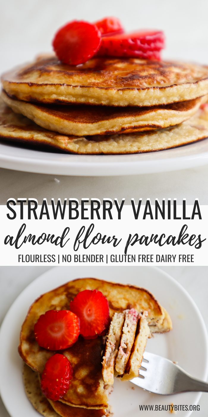 Almond flour strawberry vanilla pancakes for one