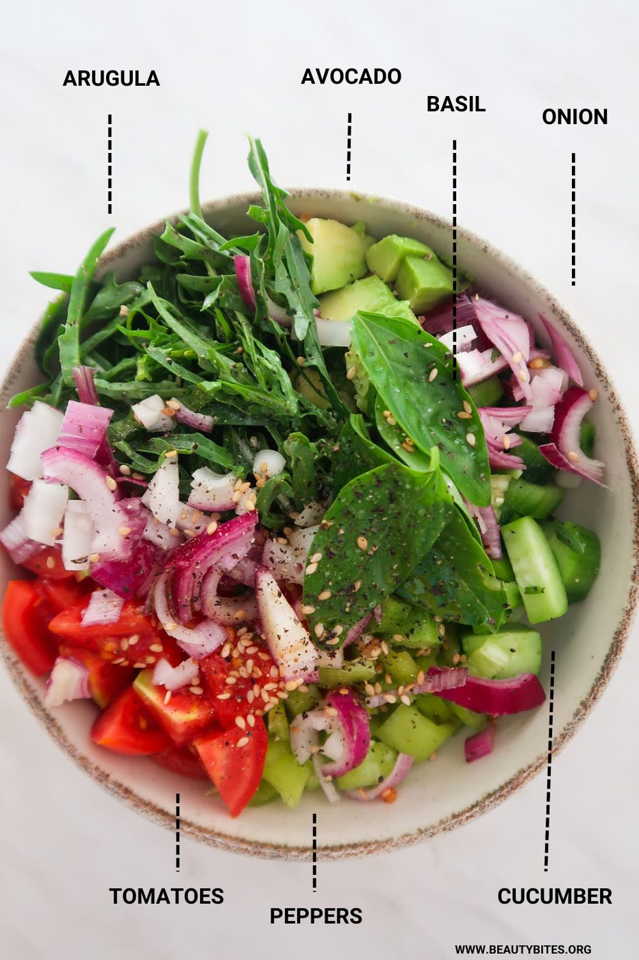 Tomato, avocado and arugula salad