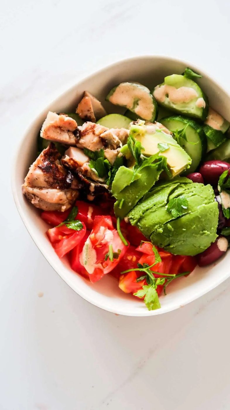 Healthy avocado chicken salad: simple low carb recipe that is high-protein, filling and satisfying! This chicken recipe comes with a meal…