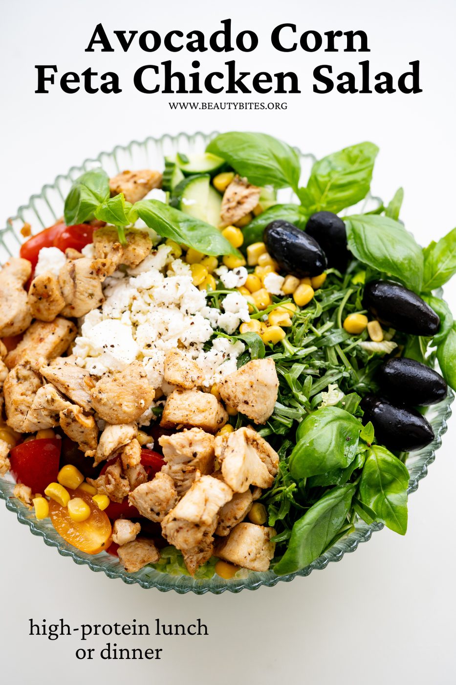 Avocado corn feta chicken salad