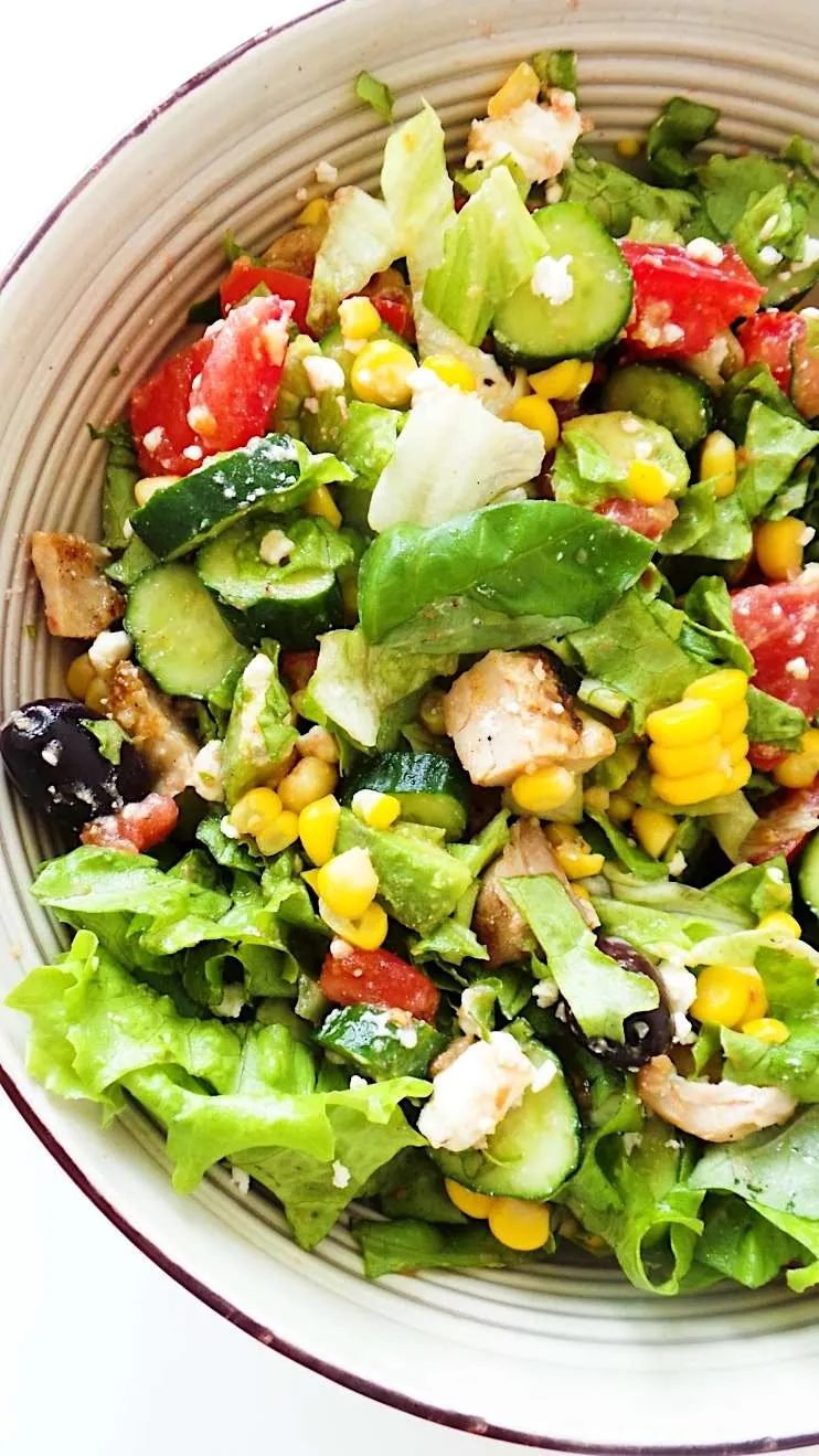 Avocado corn feta chicken salad