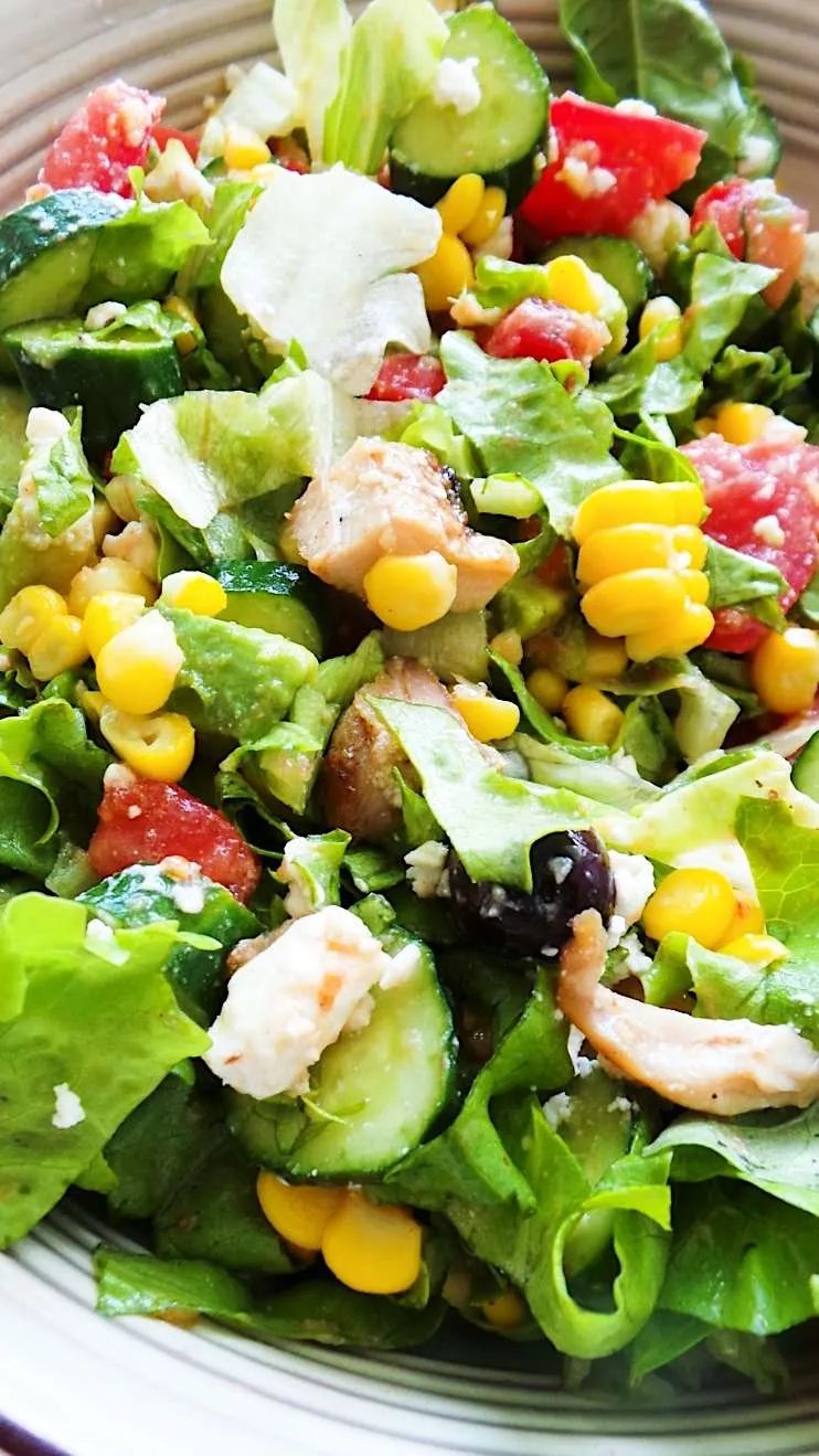 Avocado corn feta chicken salad