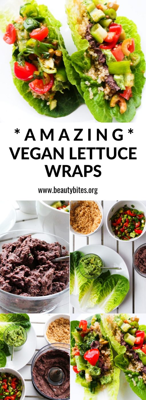 Lettuce wraps with quinoa and bean dip, vegan