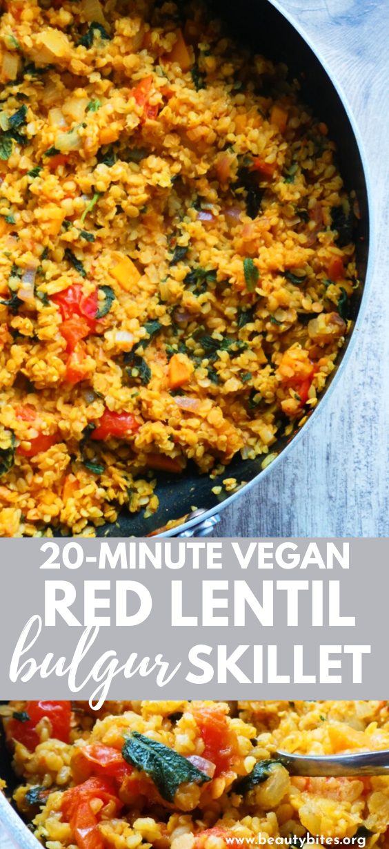 Bulgur, red lentil & butternut squash skillet