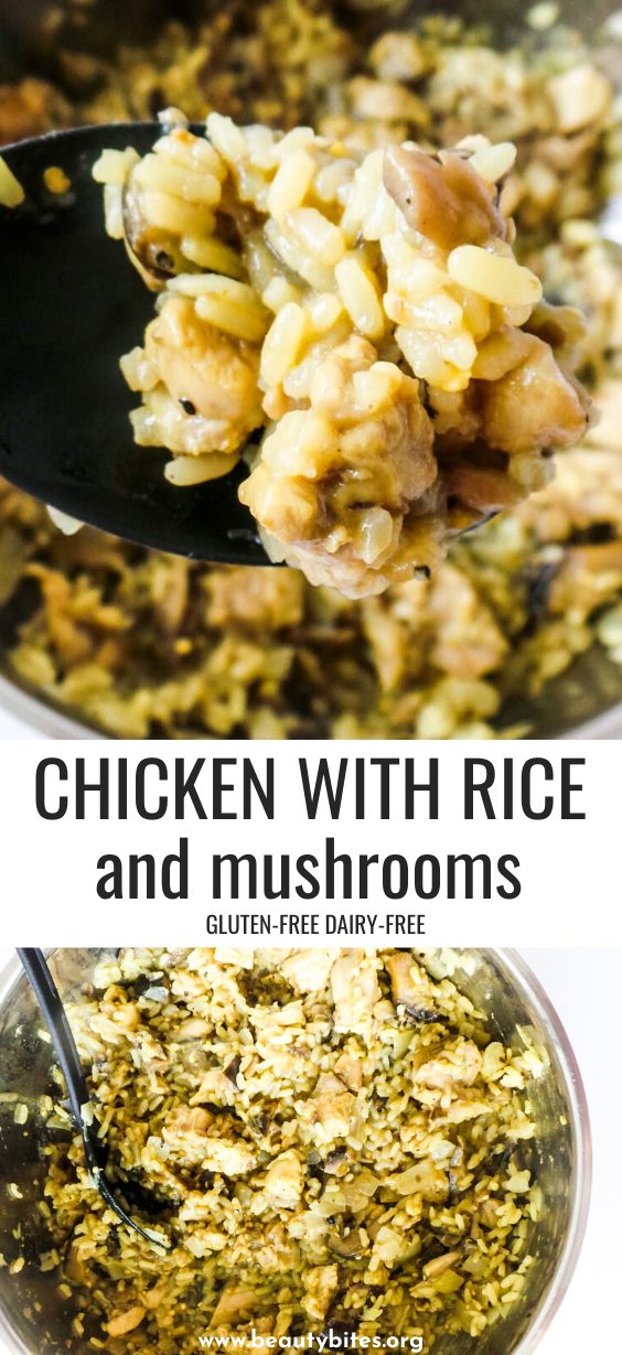 Home-cooked chicken and rice with mushrooms