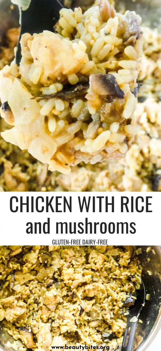 Home-cooked chicken and rice with mushrooms