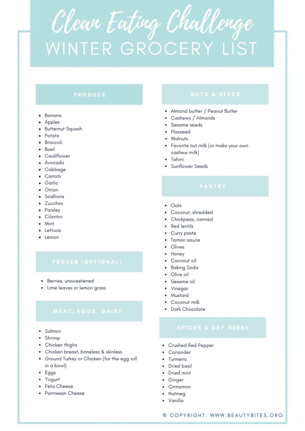 Clean eating winter meal plan and challenge for 7 days