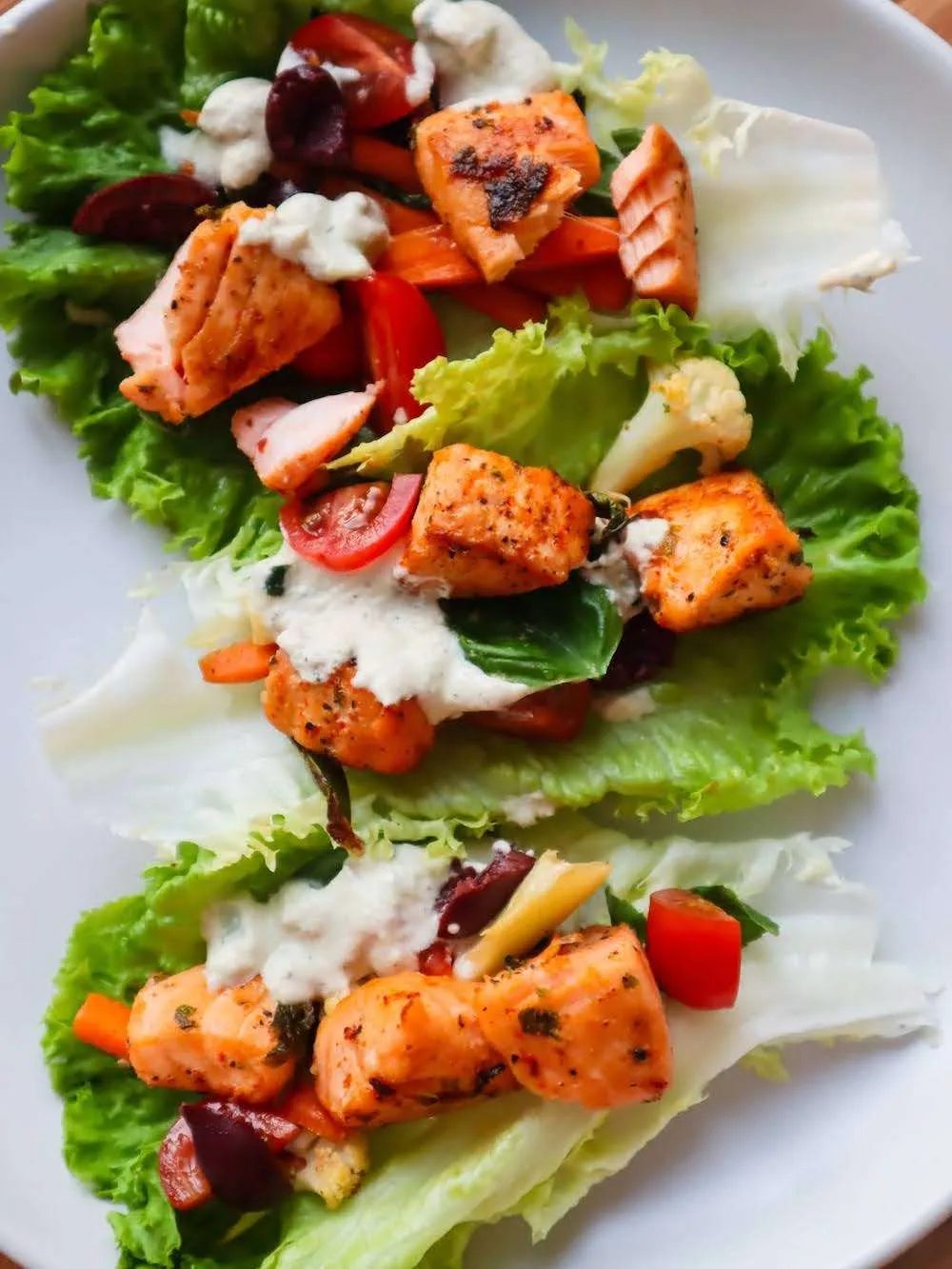 Clean eating salmon lettuce wraps