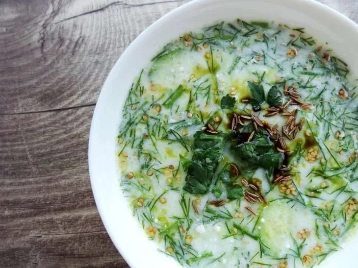 Cold yogurt soup with cucumbers and dill