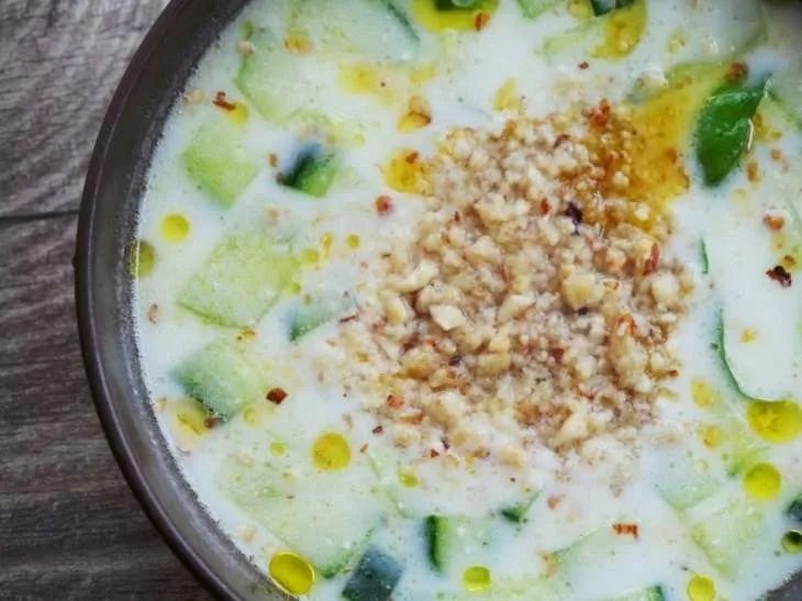 Cold yogurt soup with cucumbers and dill
