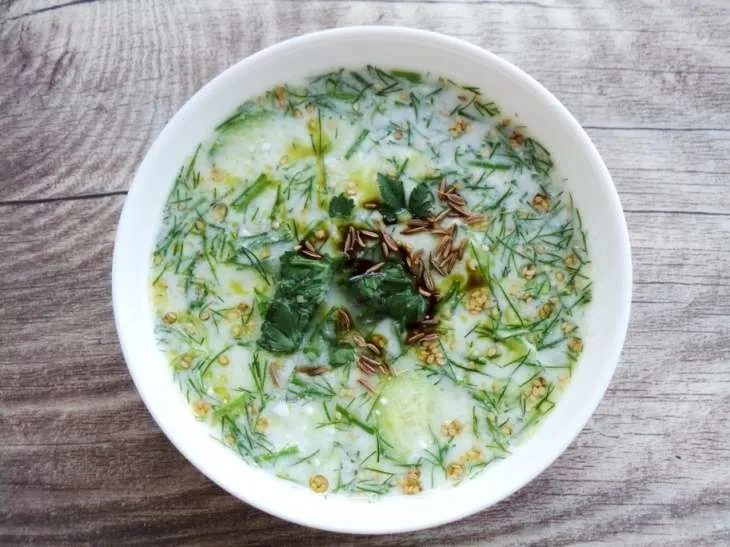 Cold yogurt soup with cucumbers and dill