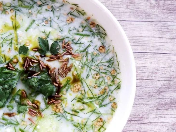 Cold yogurt soup with cucumbers and dill