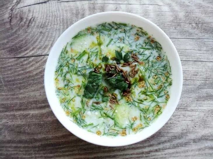 Cold yogurt soup with cucumbers and dill