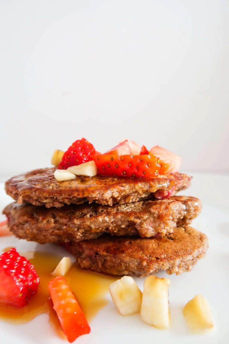 Strawberry banana oatmeal pancakes, no flour, no dairy