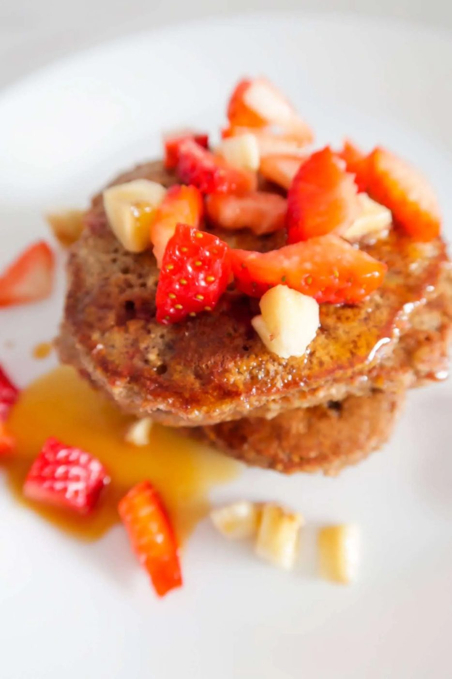 Strawberry banana oatmeal pancakes, no flour, no dairy