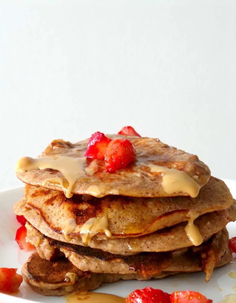 Strawberry banana oatmeal pancakes, no flour, no dairy