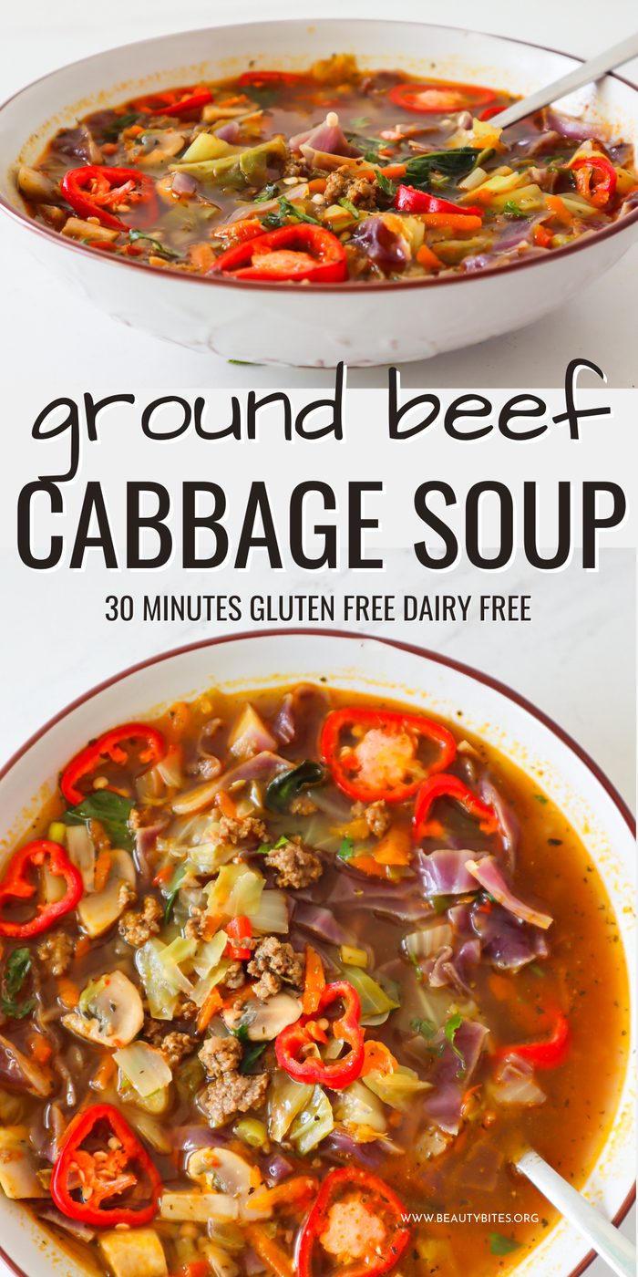 30-minute ground beef and cabbage soup