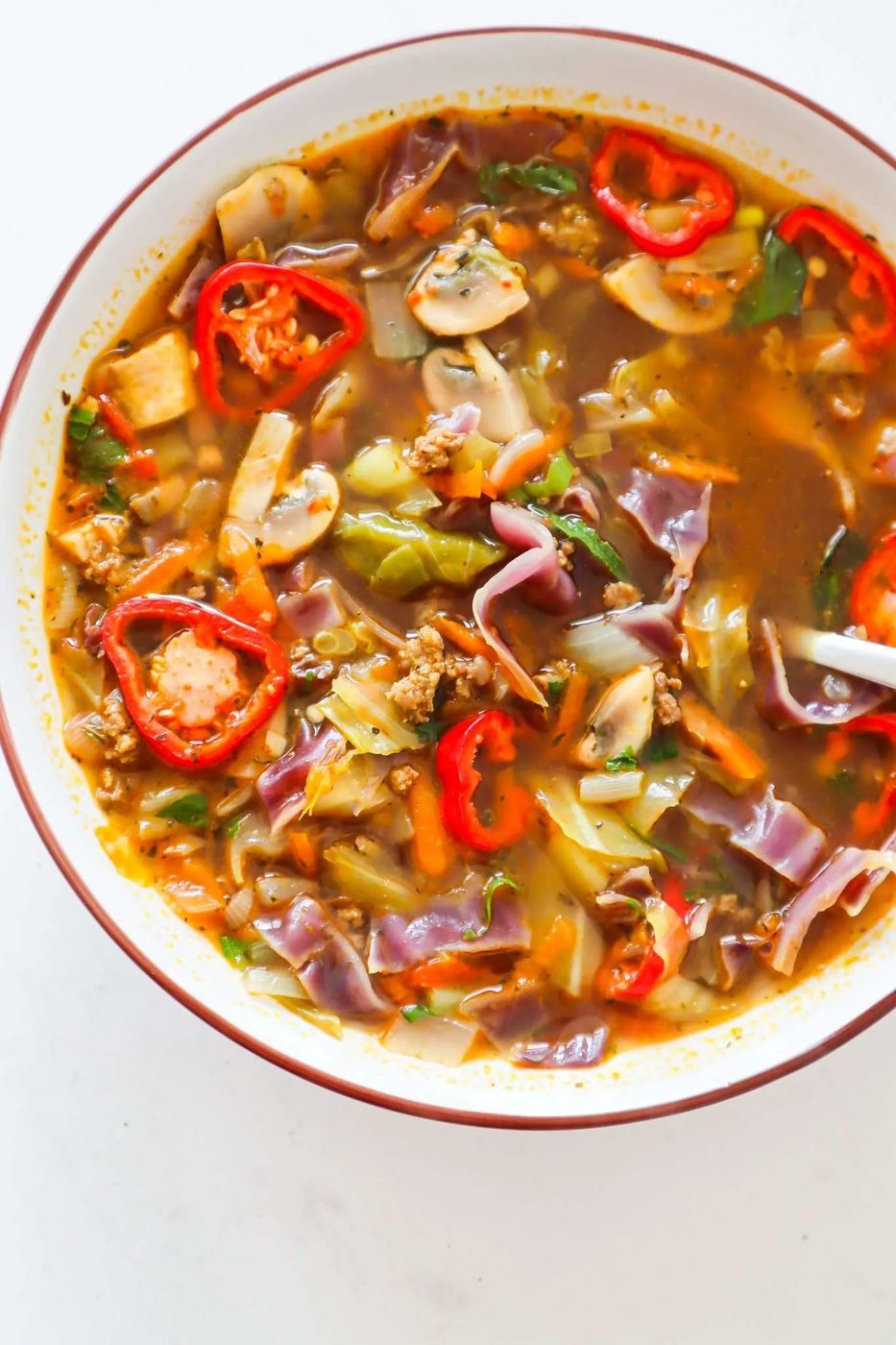 healthy ground beef and cabbage soup recipe! This satisfying cabbage soup is a healthy ground beef recipe and a satisfying low carb dinner…