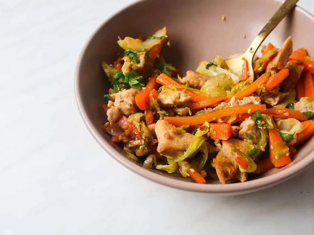 Egg roll in a bowl with chicken, healthy