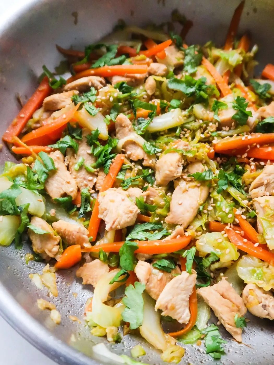 Egg roll in a bowl with chicken, healthy