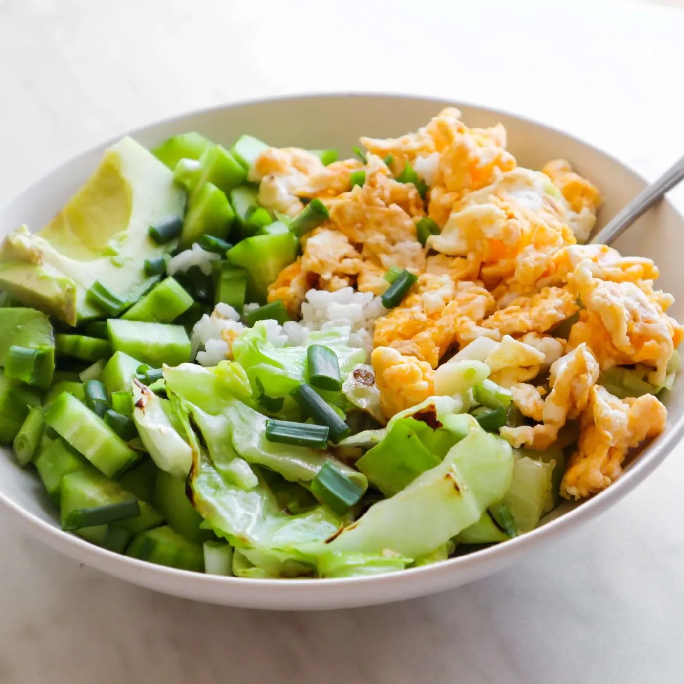 Fried rice breakfast bowl, healthy