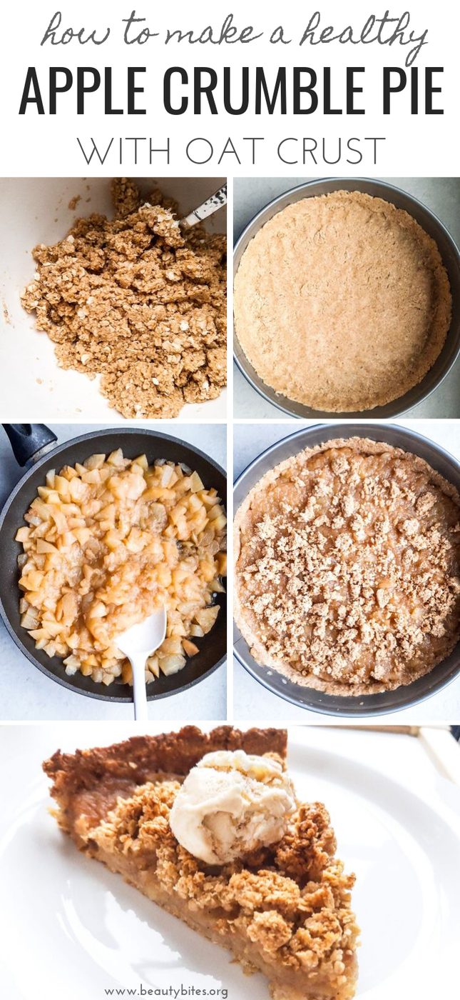 Apple crumble pie with oat crust, healthy