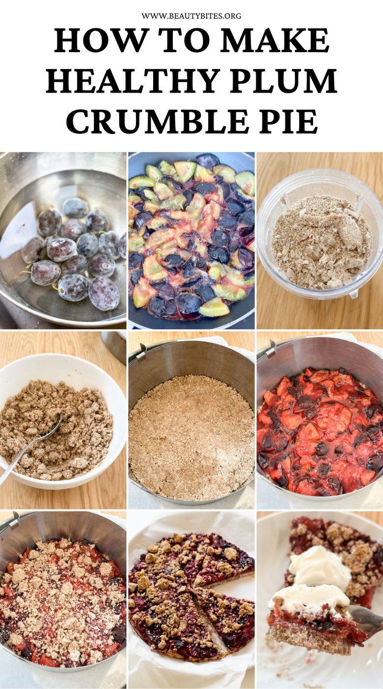 Plum crumble pie with oats, healthy