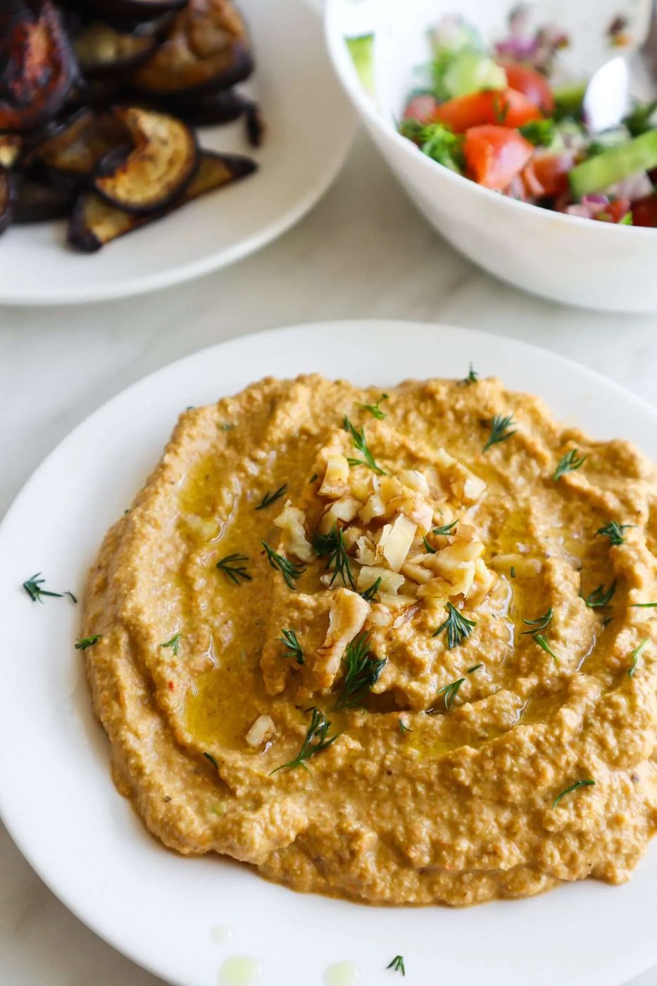 A garlicky, satisfying simple healthy roasted vegetable dip recipe! Solid in power bowls, wraps or as a spread on toast!