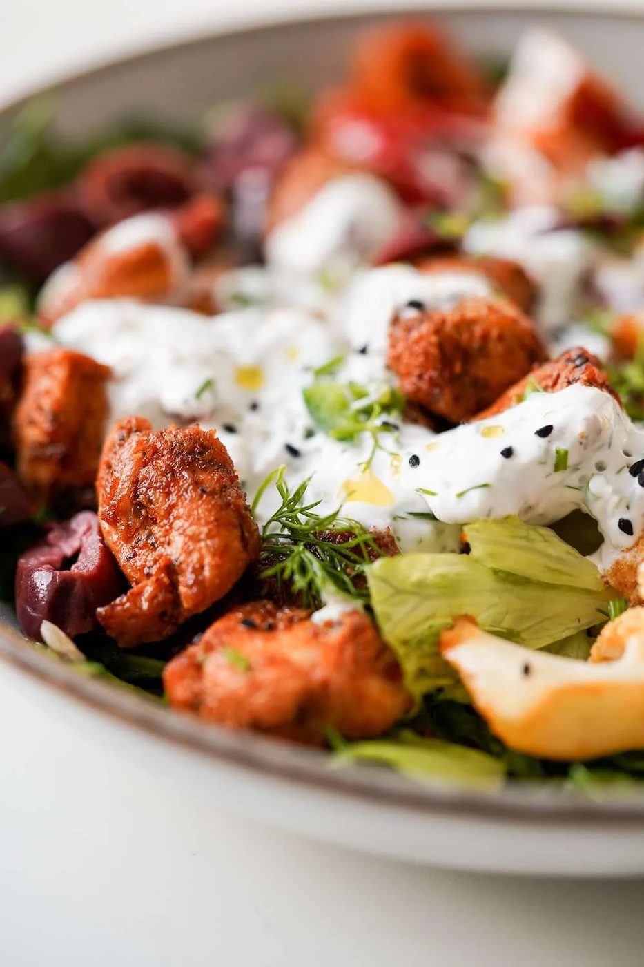 High-fiber high-protein roasted vegetable chicken bowls