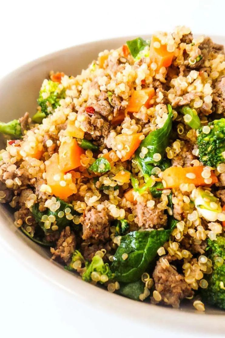 ground beef, quinoa and broccoli gluten dairy free dinner recipe