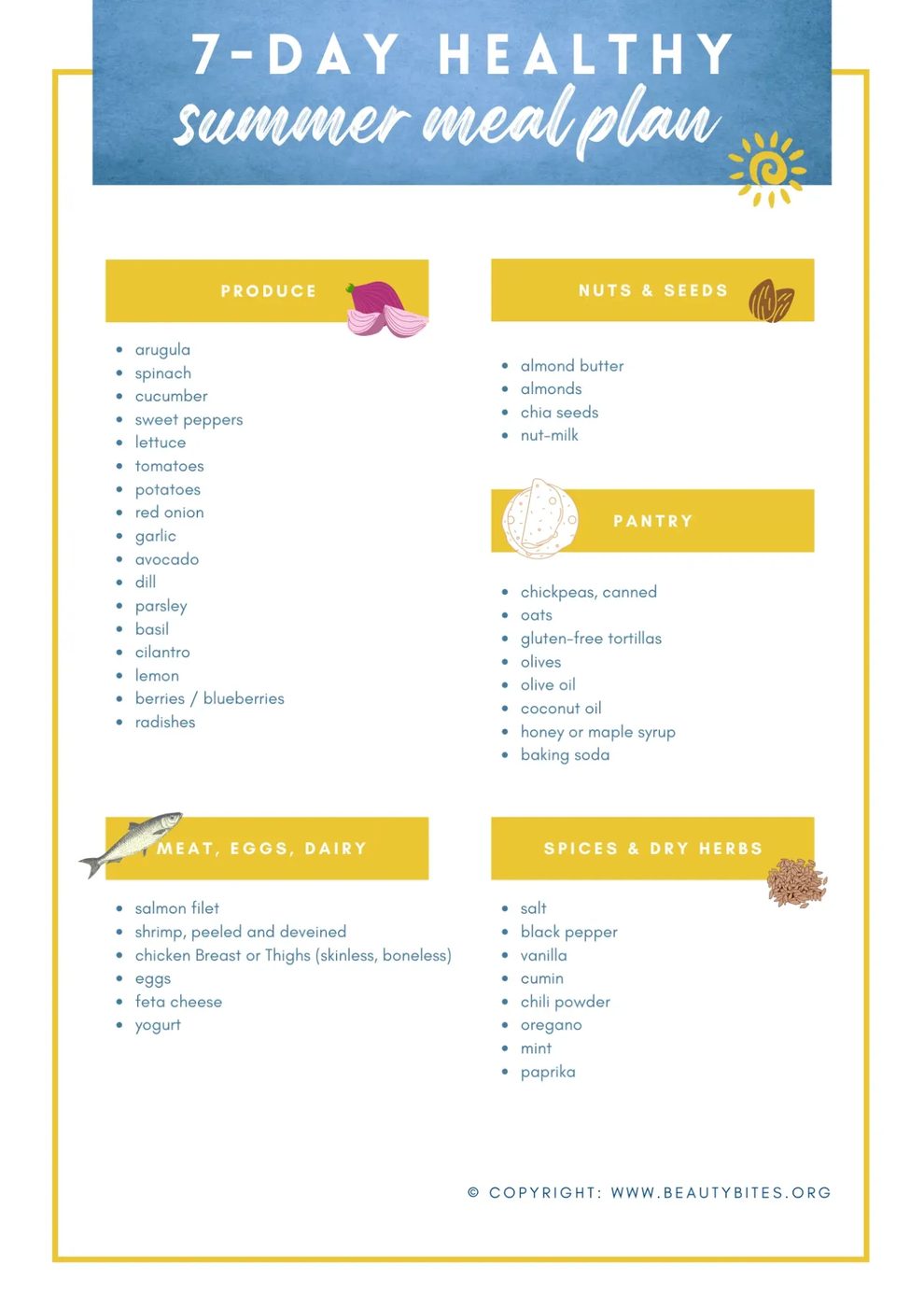 Summer meal plan for 7 days, healthy, simple recipes