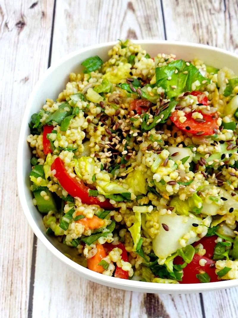 Summer salad with avocado & millet, healthy