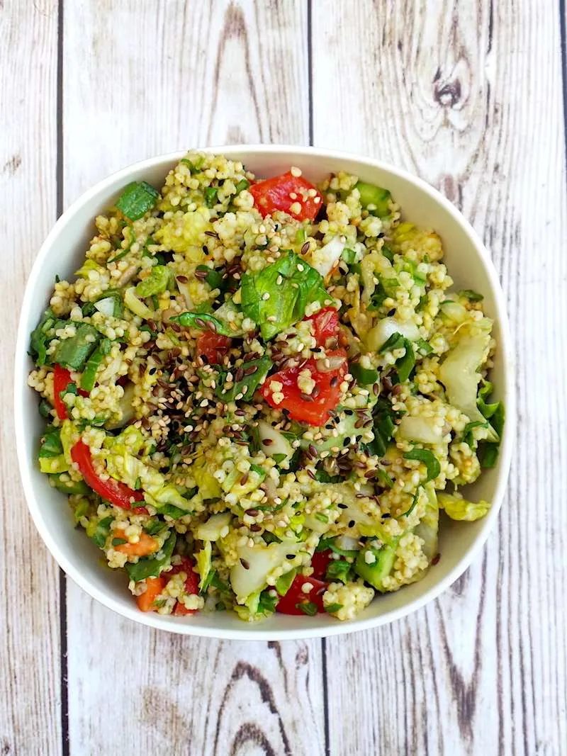 Summer salad with avocado & millet, healthy