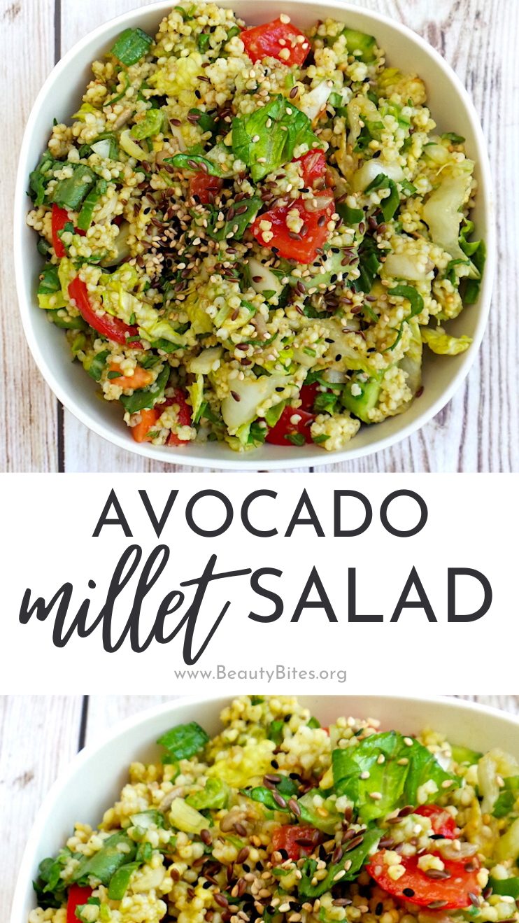 Summer salad with avocado & millet, healthy