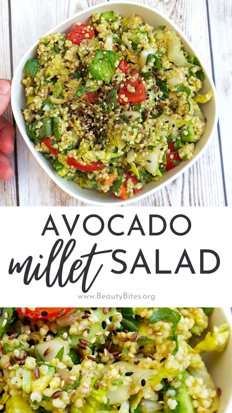 Summer salad with avocado & millet, healthy