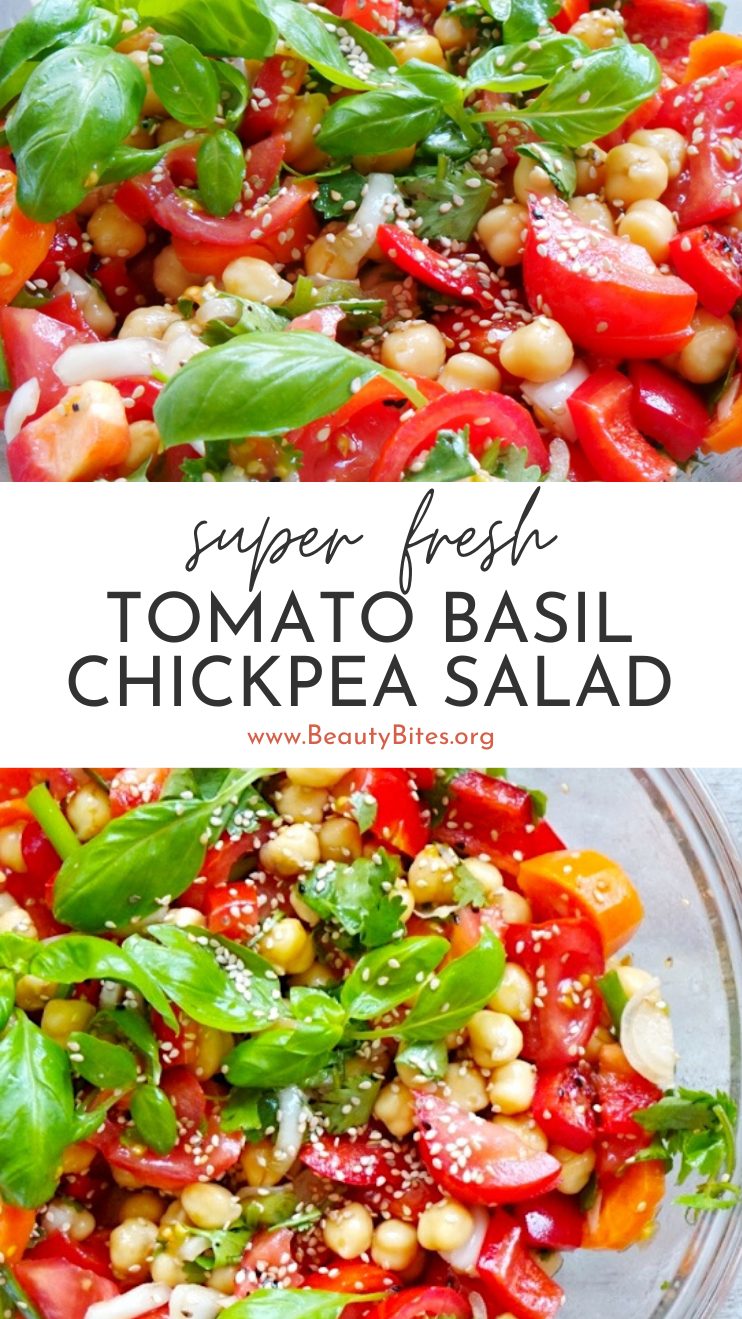 fresh tomato, basil and chickpea salad! This healthy tomato salad is solid for summer, full of fiber, antioxidants and satisfying! It's a…