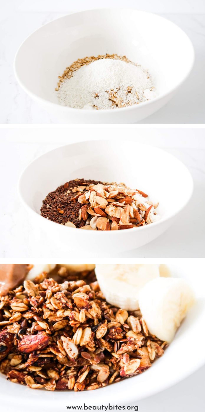 Home-cooked healthy granola, in a pan