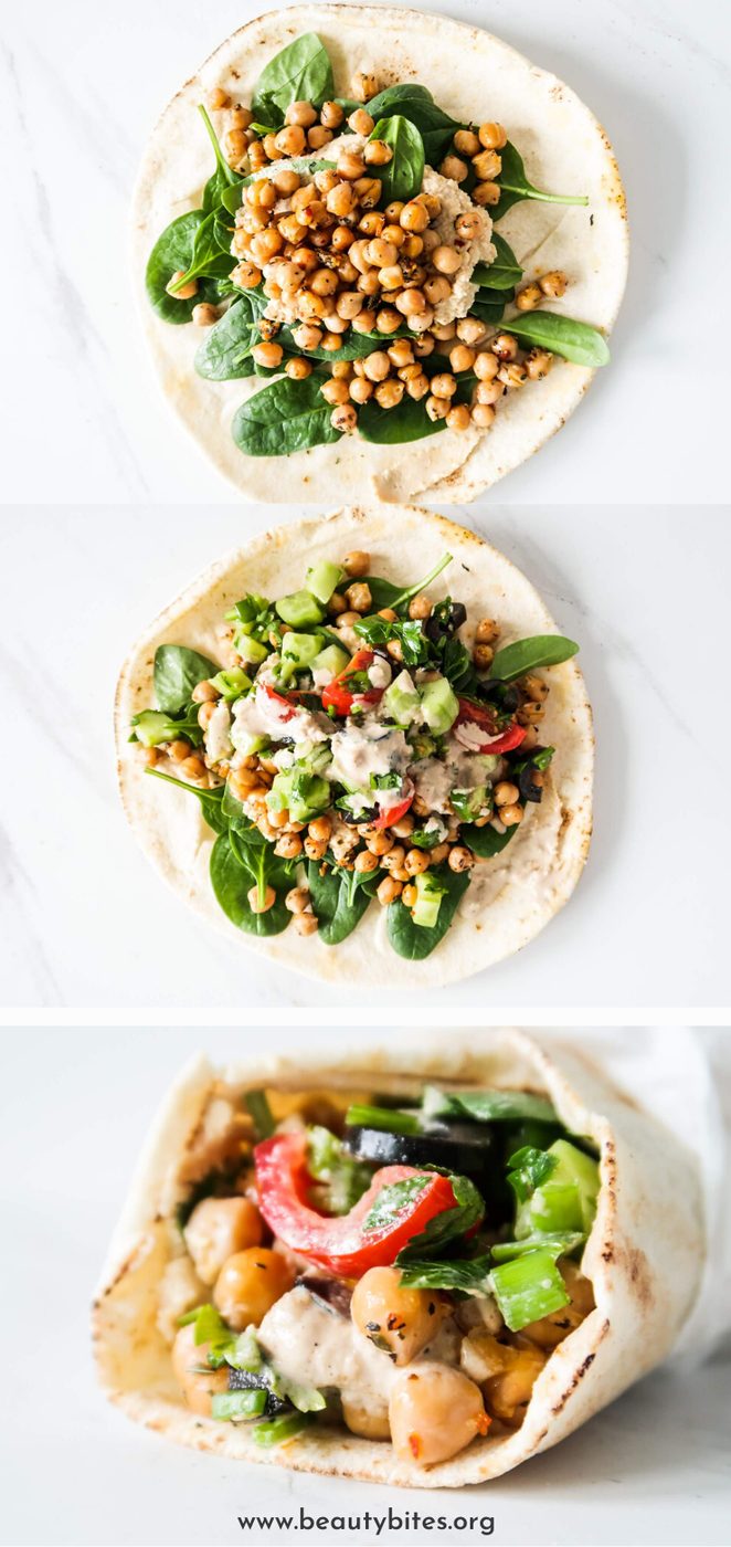 Mediterranean chickpea wraps, meal prep option