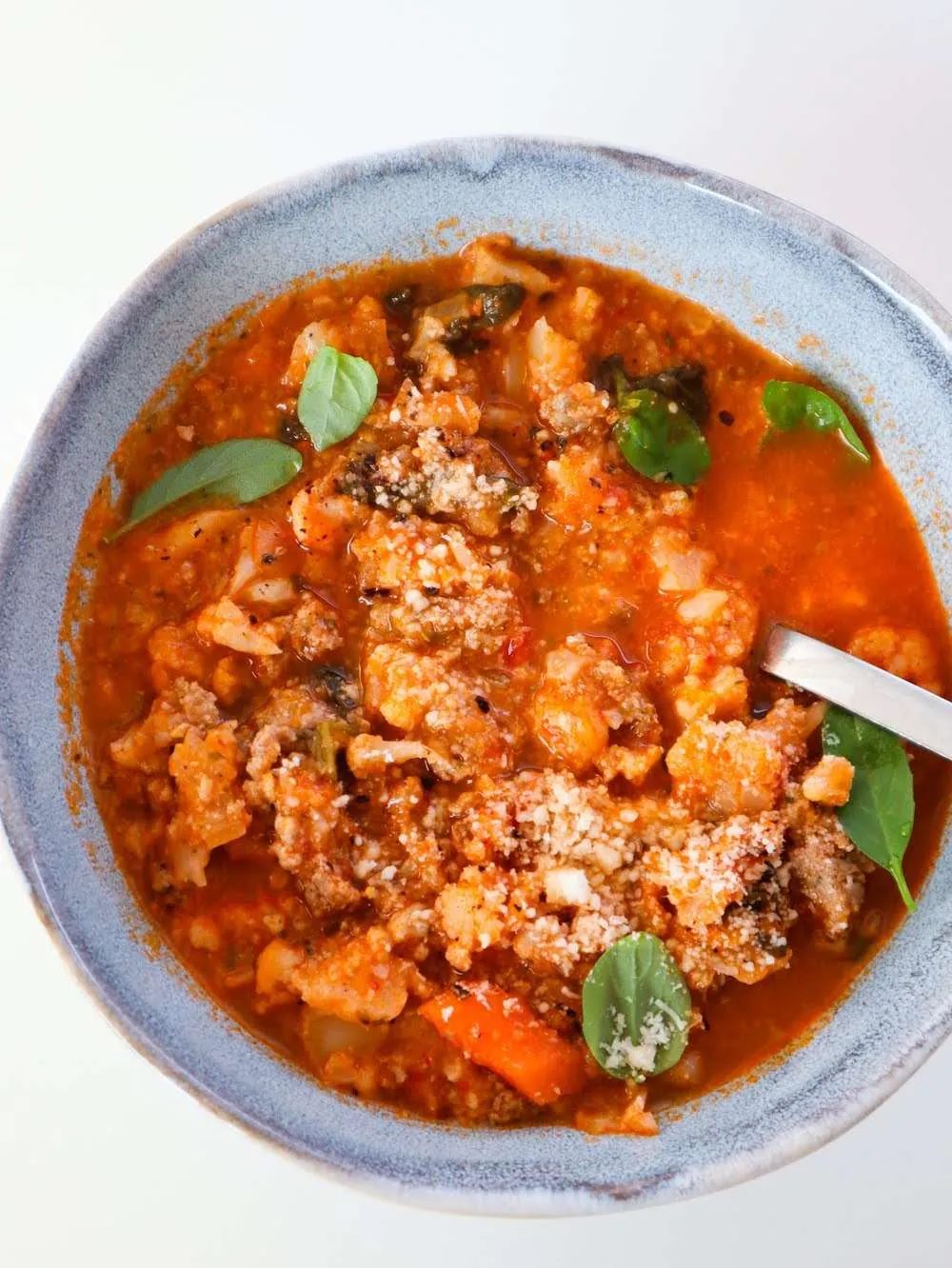 Mediterranean ground beef and cauliflower soup