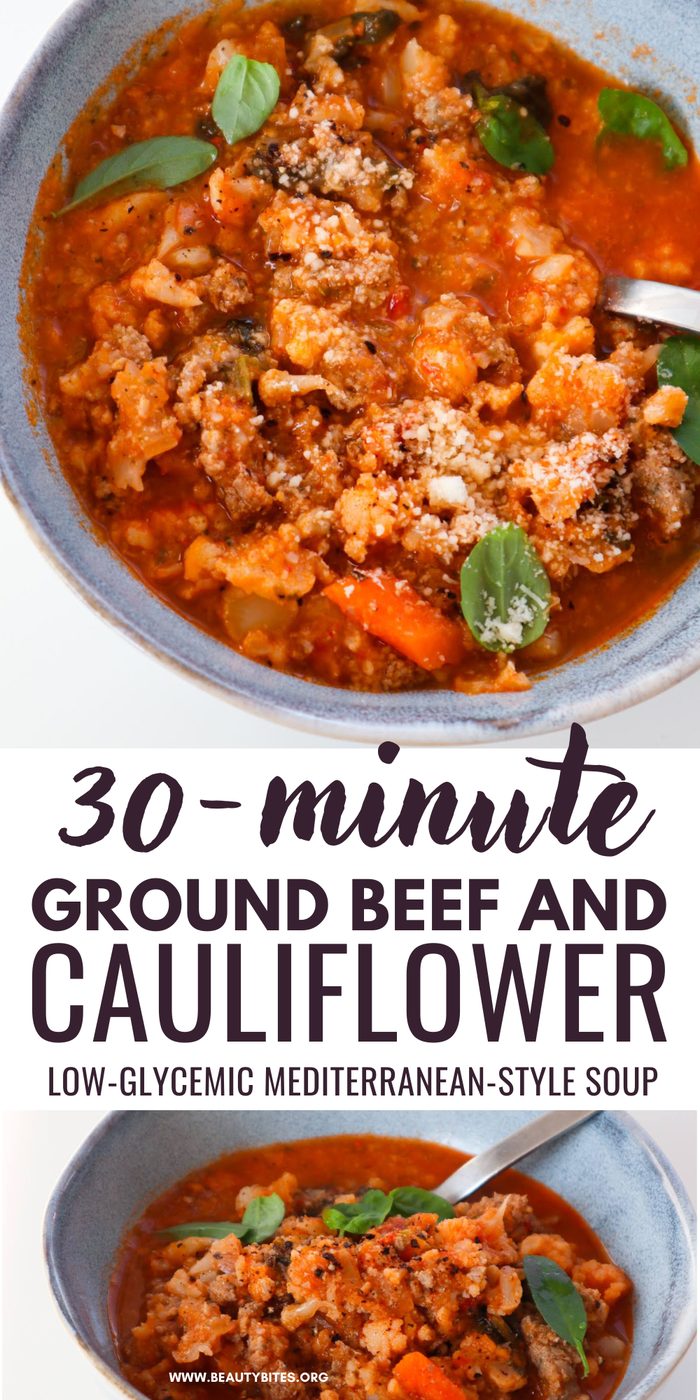 Mediterranean ground beef and cauliflower soup