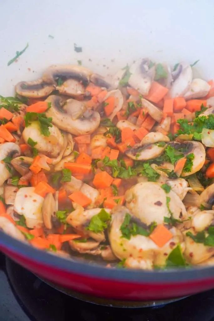 Then add in the carrots and the kale. Stir for two more minutes.