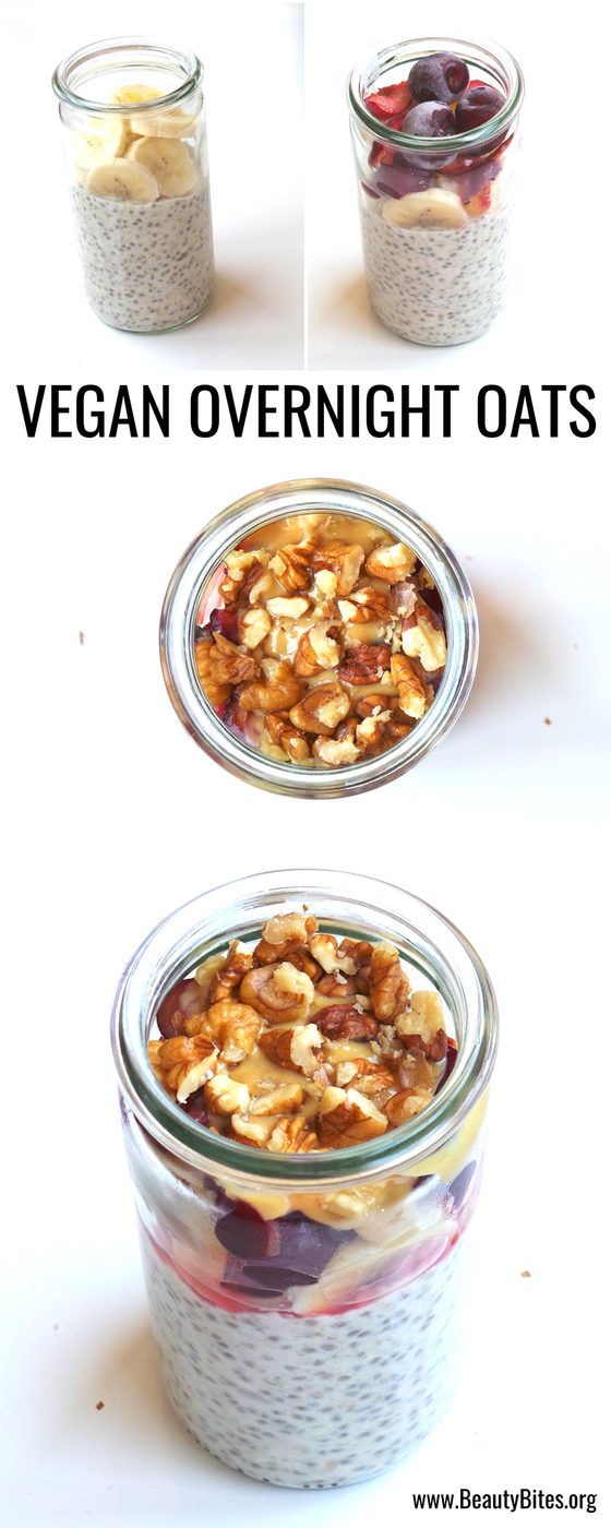 Oats with cherries, banana & nuts – fast vegan breakfast, overnight