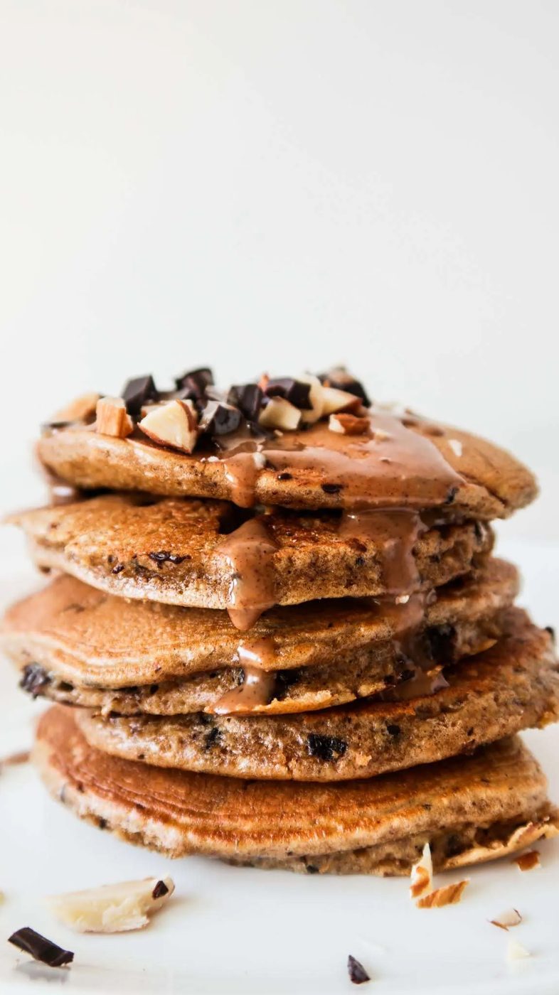 Oatmeal peanut butter pancakes with chocolate chips