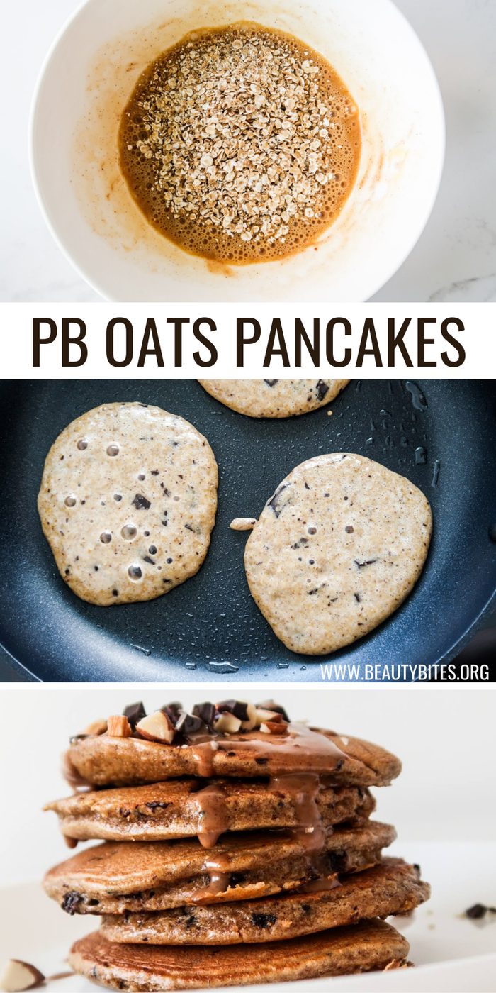 Oatmeal peanut butter pancakes with chocolate chips