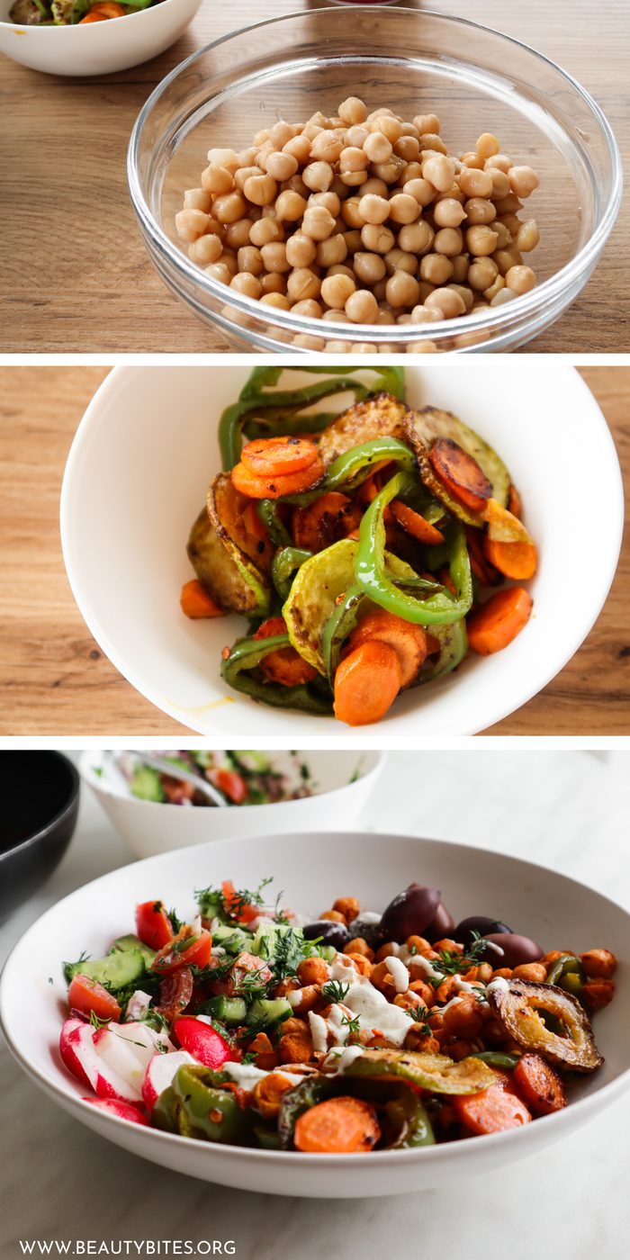 Vegetable healthy lunch bowls, roasted