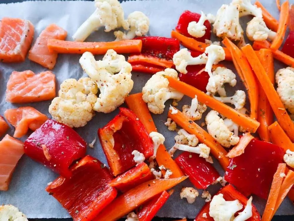 Sheet pan salmon bowls