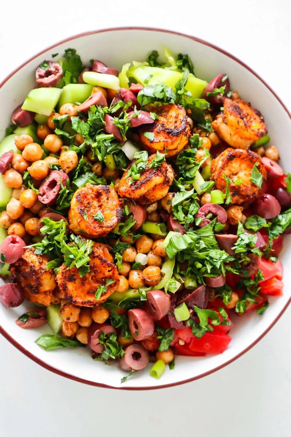 Shrimp chickpea salad, spicy