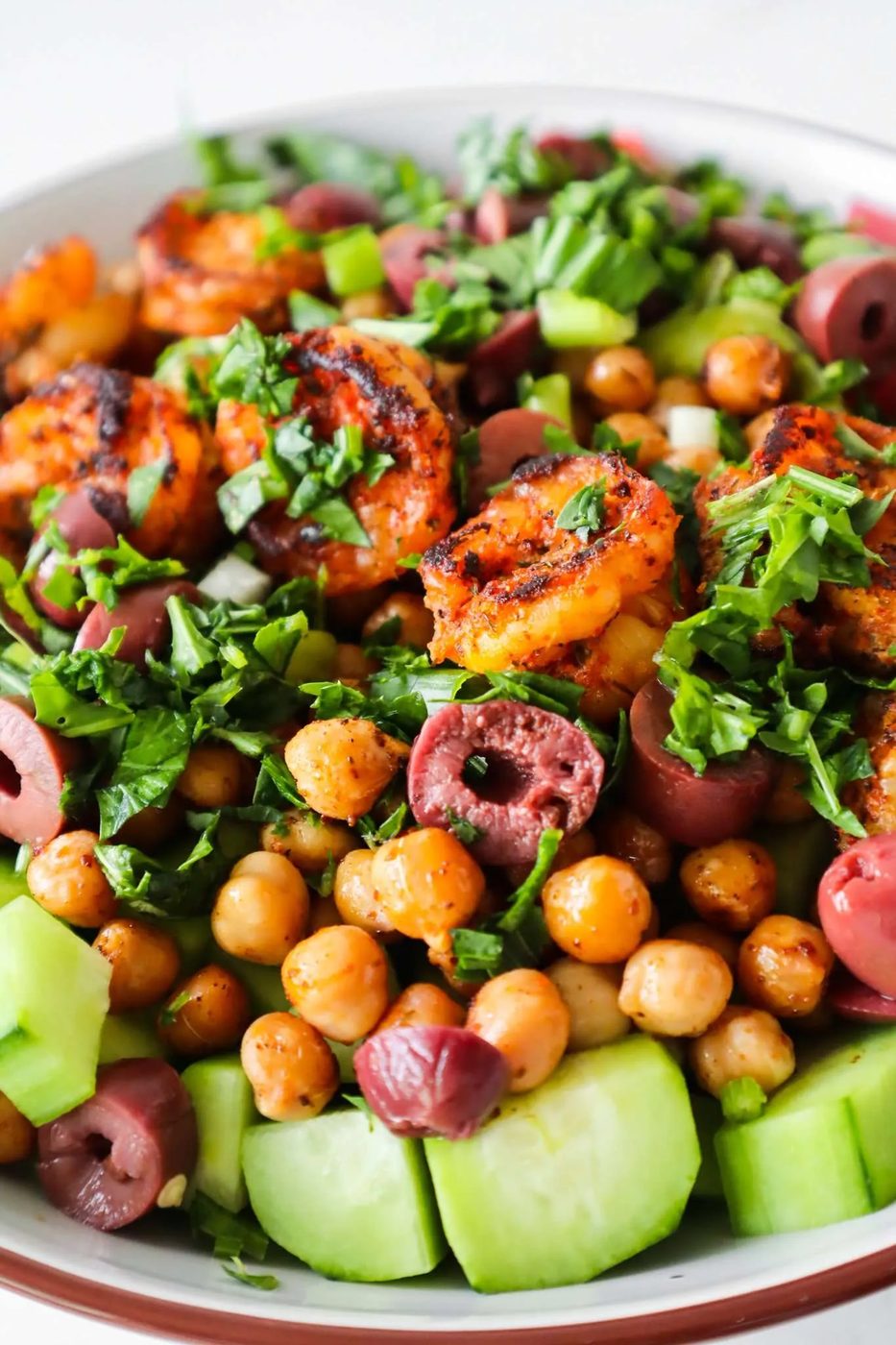 Shrimp chickpea salad, spicy