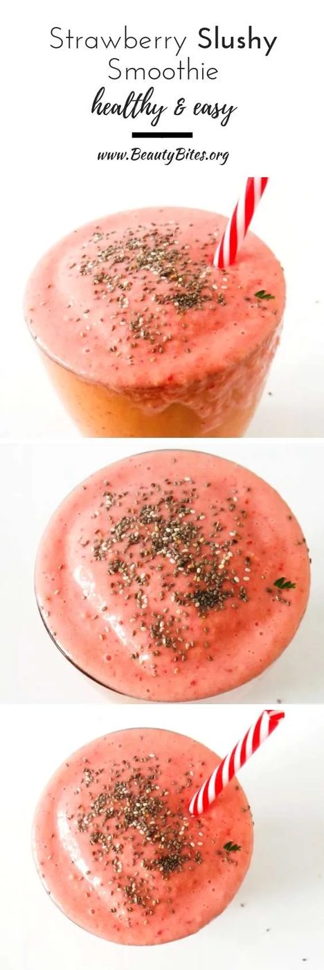 healthy strawberry smoothie recipe without bananas! This one is made with peaches and tastes like a strawberry shake/slushy! You need to…